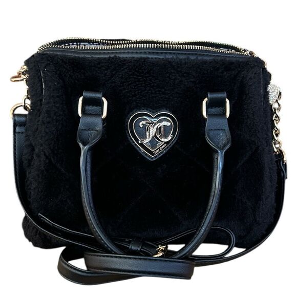 Juicy Couture Black Let’s Get Cozy Fluffy Satchel/ Crossbody In Liquorice - Picture 1 of 7